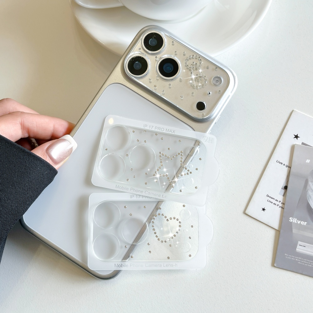 Camera Lens Protector - ラグジュアリーダイヤモンド3Dハートガラスカメラプロテクター iPhone 17 Pro Max 17Pro用