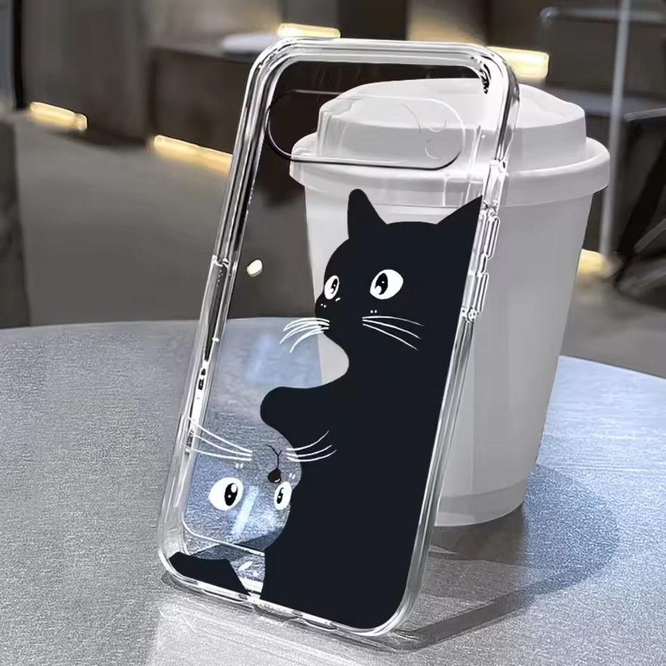 Google Pixel 9 - ホットカワイイカートゥーンブラックキャット柄クリアソフトケース Google Pixel 11 10 9
