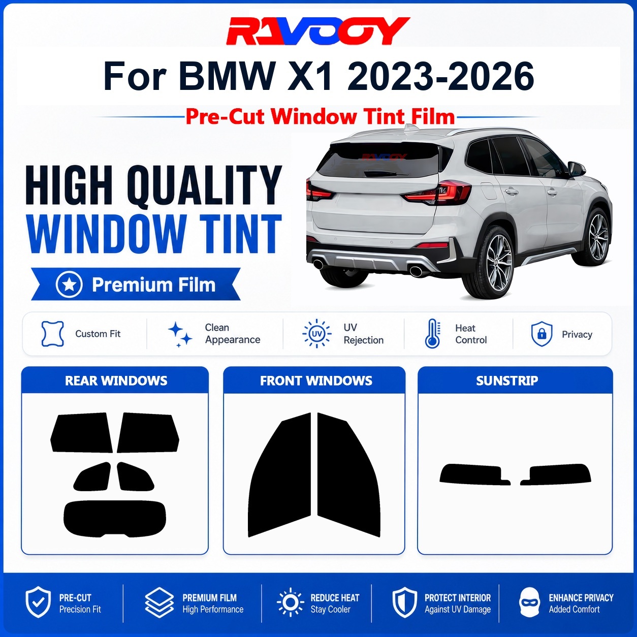 Privacy Screen Protector - BMW X1 2023-2026用プレミアムプレカットウィンドウティント フロント＆リアウィンドウ UVカット 熱遮断
