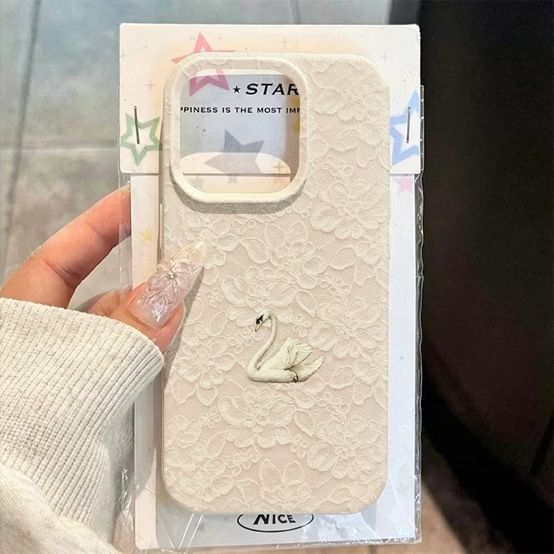 Apple Iphone 16 - レーススワン柄ライチテクスチャスマホケース iPhone 17 16 15 Pro