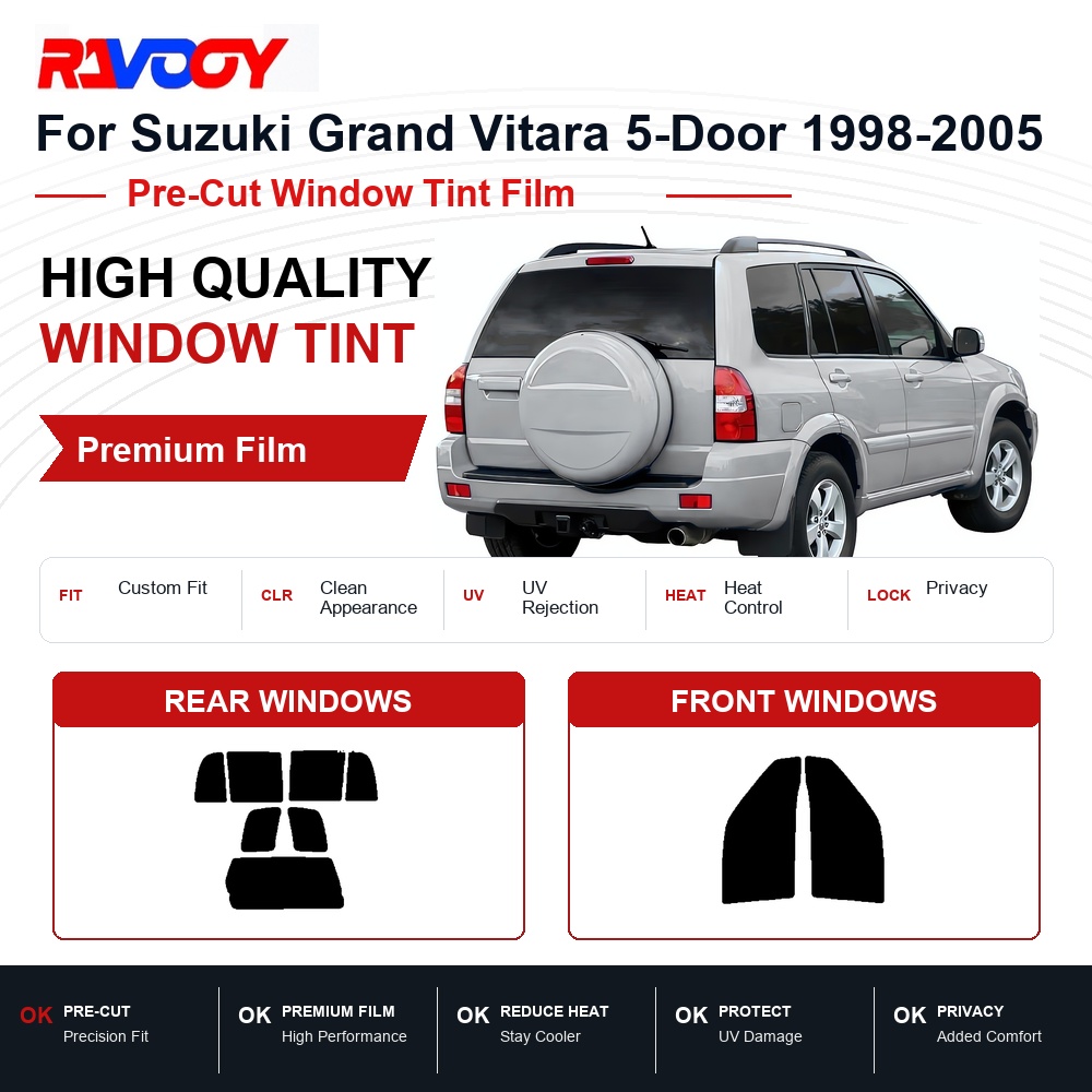 Privacy Screen Protector - プレミアムプレカットウィンドウティント スズキ グランドビターラ 5ドア 1998-2005 フロント＆リアウィンドウ用