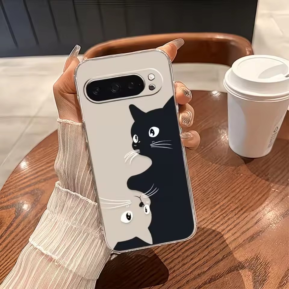 ホットカワイイカートゥーンブラックキャット柄クリアソフトケー - Google Pixel 9 のレビューと価格