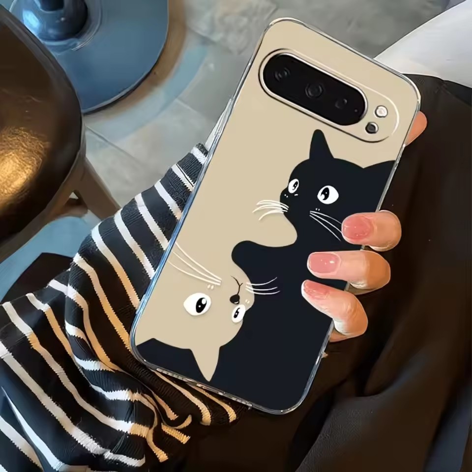 ホットカワイイカートゥーンブラックキャット柄クリアソフトケー - Google Pixel 9 のレビューと価格