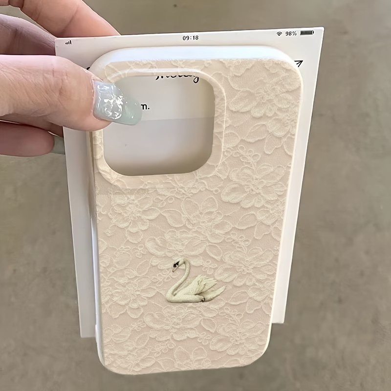 レーススワン柄ライチテクスチャスマホケース iPhone 1 - Apple Iphone 16 のレビューと価格
