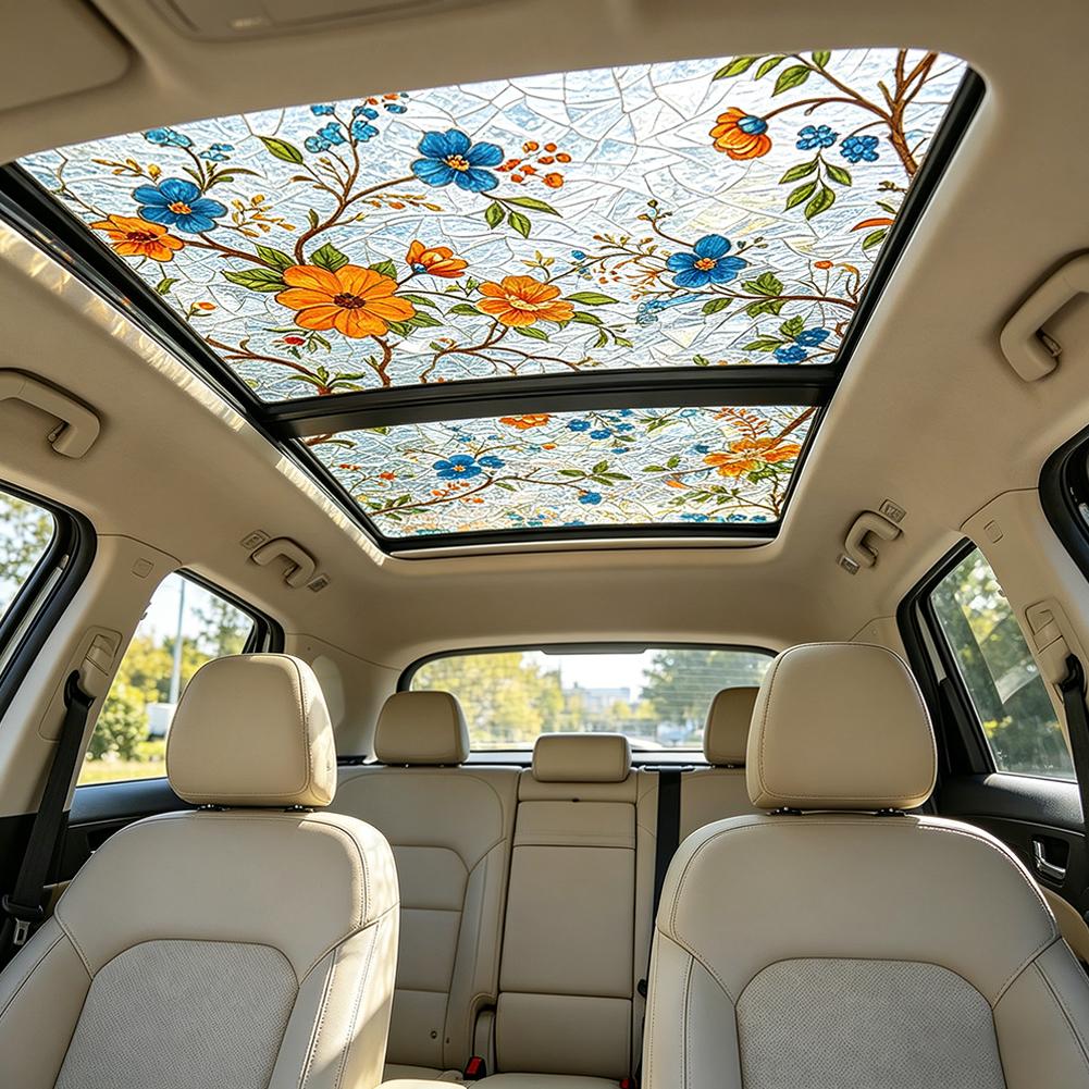花柄ステンドグラスカーサンルーフ静電気吸着フィルムプライバシ - Glass Protector Auto のレビューと価格